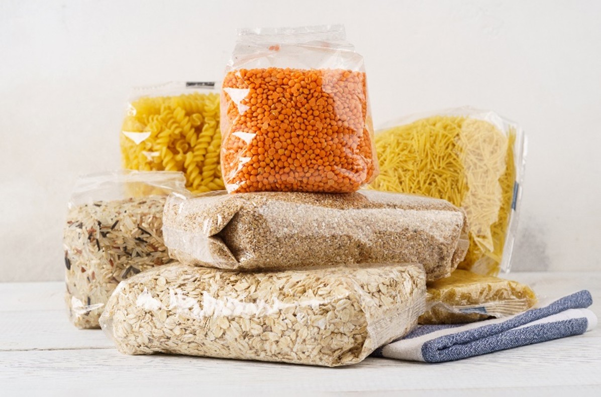 Cereal and snacks sealed in plastic bags